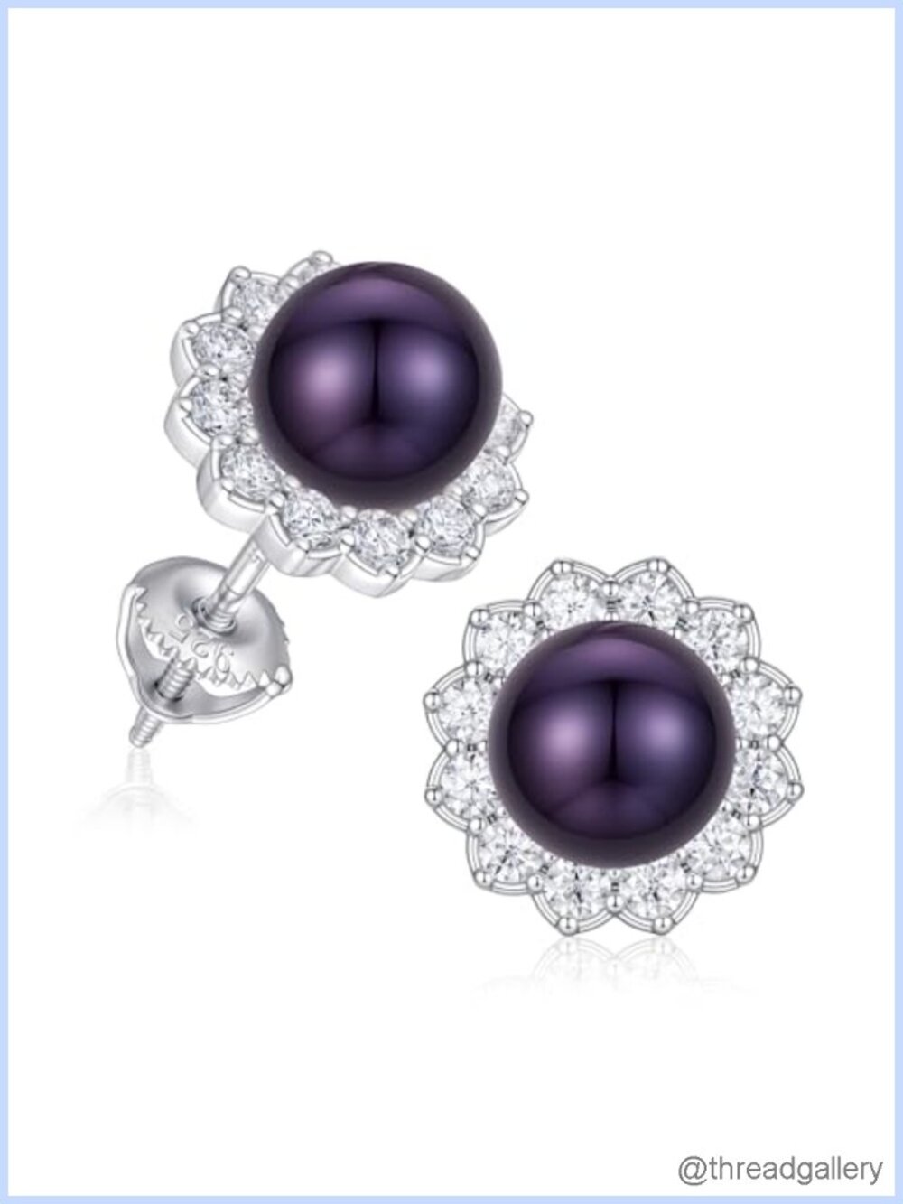 7-8mm Freshwater Pearl Sunflower Stud Earrings 925 Sterling Silver CZ Halo